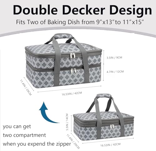 Insulated Casserole Carrier Bag - Portable Thermal Food Tote Carrying Case Bag for 9x13/11x15 Inch Pans - Keep Hot/Cold 4+...