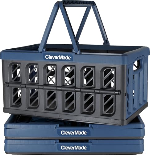 CleverMade Collapsible Shopping Basket, Ocean, 3PK - 24L (6 Gal) Reusable Plastic Grocery Shopping Baskets, Holds 25lbs Pe...