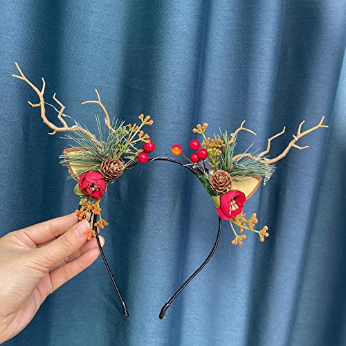 LED Glowing Tiara Reindeer Antlers Hair Accessories Christmas Party Hair Hoop Headwear Hair Accessories for Women (Colorfu...
