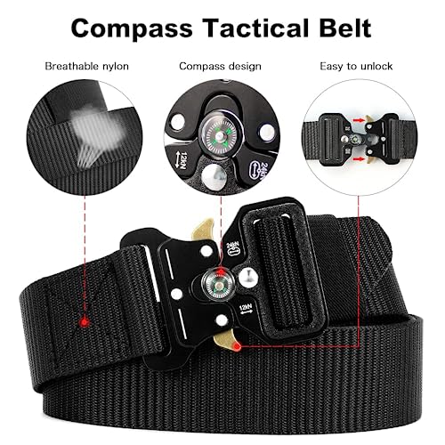 YOORAN Tactical Belts for Men 4 Pack, Compass Military Web Belt, Heavy-Duty Quick-Release Metal Buckle Riggers Belt for Men