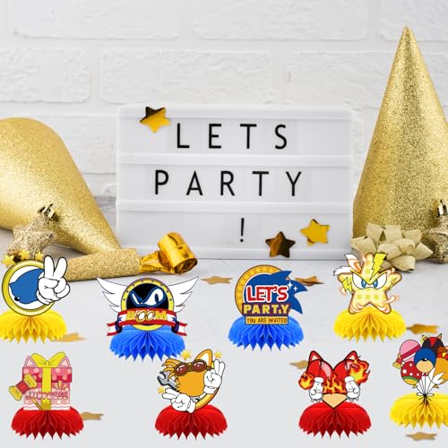8Pcs Blue Hedgehog Party supplies set Honeycomb Centerpieces Double Sided Table Topper for Birthday Decorations
