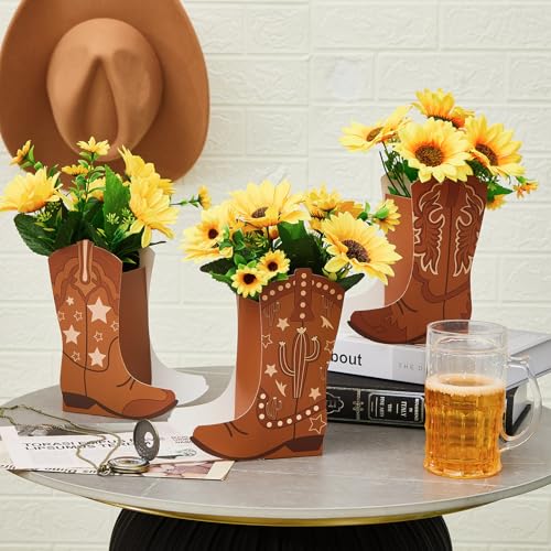 Memorywuu 12 Set Western Cowboy Boots Flower Boxes Centerpiece Boot Shape Gift Boxes Party Decoration Vase Centerpieces fo...