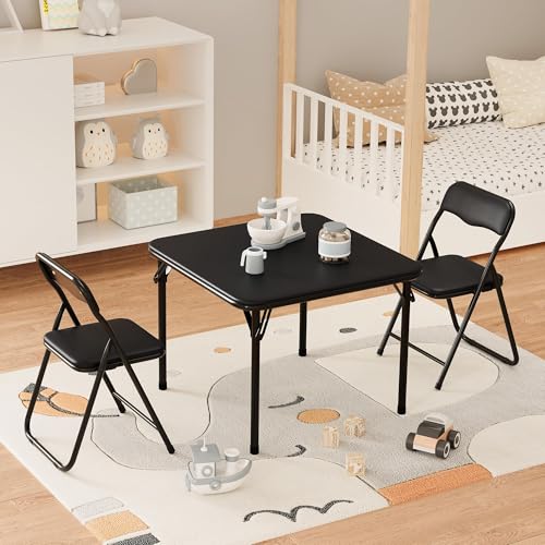CuisinSmart Folding Card Table and Chair Set of 3, Portable Square Card Table with 2 Padded Chairs, Foldable Chairs and Ta...