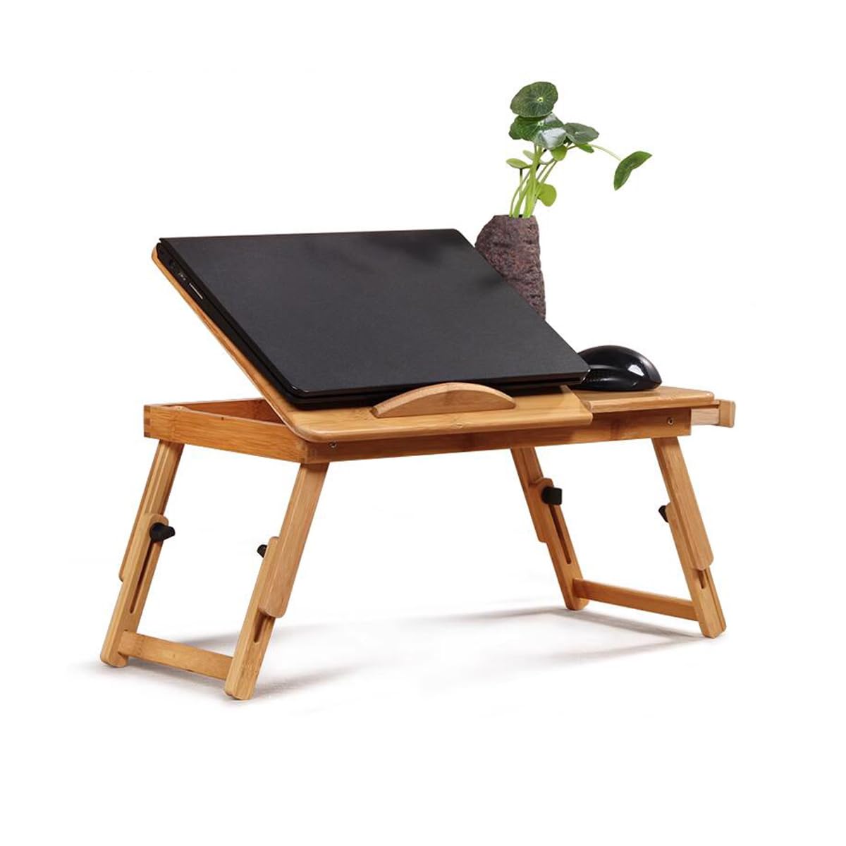 SKYZONAL Laptop Desk Adjustable Bamboo Laptop Table with Fan Drawer Foldable Bed Tray Breakfast Tray Padded Lap Work Tray,for Working Writing Drawing