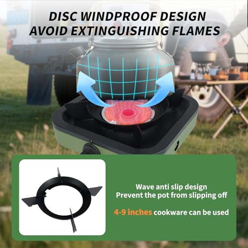 Portable Propane Camping Stove - Single Burner Propane Camp Stove with 10.6 Inch Carry Bag, Windproof Design & Gas Hose fo...