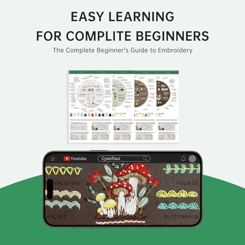 CYANFOUR Embroidery Kit for Beginners, 4 Stages to Learn 38 Stitches, with Step-by-Step Instructions and Clear Videos, Inc...