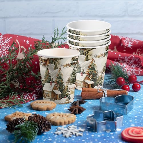 Tlenpo 100 Pcs Christmas Paper Cups, Winter Snowy Night, Disposable Hot Cocoa Bar Supplies, Drinkware for Christmas Party ...