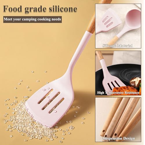 Camkinger Camping Accessories Kitchen Cooking Utensils Set - Portable Outdoor Camp Cookware Set, Silicone Camper Essential...