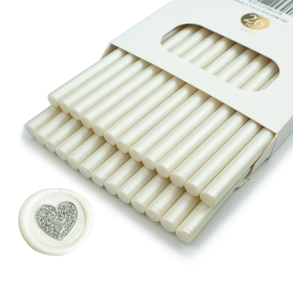 Wax Seal Stick, Ioggtser 26 PCS Mini Glue Gun Wax Seal Stick for Wax Seal Stamp, Sealing Wax Sticks for Wedding Invitations, Cards, Envelopes (Pearl White)
