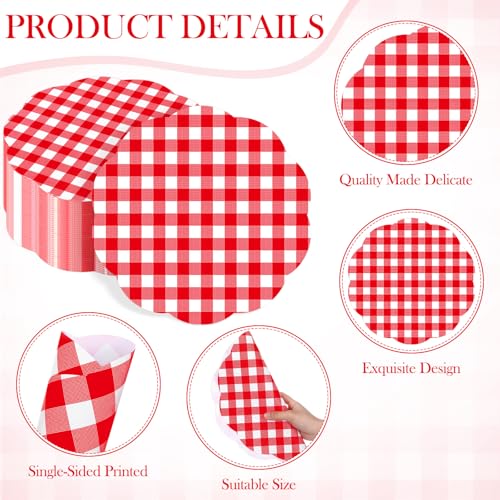 Tinlade 80 Pcs Red Gingham Paper Placemats Spring Summer Buffalo Plaid Disposable Scalloped Place Mats 13 Inch Red and Whi...