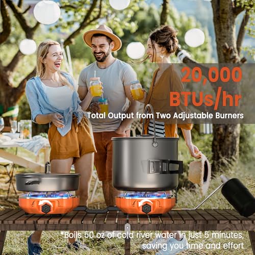 Cofiyard 20,000 BTUs 2 Burner Propane Camping Stove, Portable Folding Camp Stove with Adjustable Burners, Regulator and Ca...