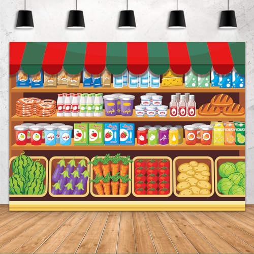 Cartoon Supermarket Shelf Background Fresh Fruit Vegetable Goods Shelf Grocery Store Decoration Background Fruit Theme Bab...