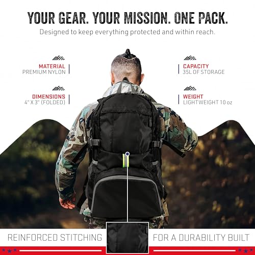 MODERN NEEDS Ready Pack 35L — Foldable Backpack for Travel | Lightweight, Water Resistant Hiking Daypack | Compact, Packab...