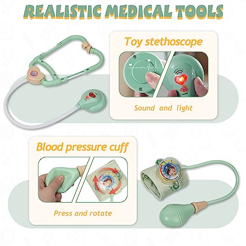 Liberry Doctor Kit for Toddlers 3 4 5 Years Old, 30-Piece Kid Doctor Toy with Stethoscope, Costume, Green Medical Pretend ...