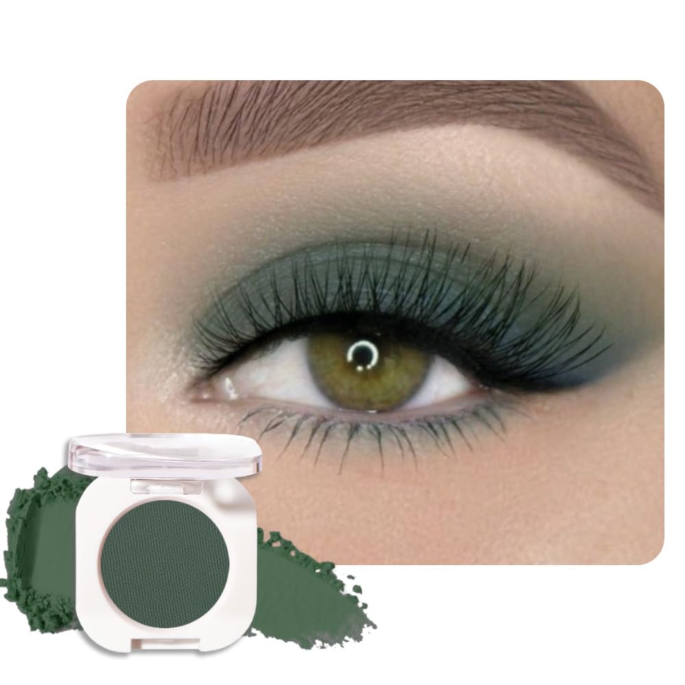 WanTuoluo Forest Green Matte Eyeshadow Palette for Women, Single Monochrome Eye Shadow Makeup, Shiny Pressed Powder, Blendable N