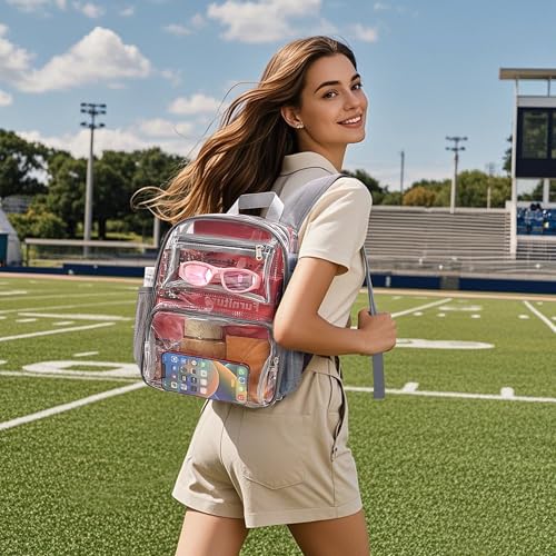 MAY TREE Clear Backpack Stadium Approved for Women and Men, Clear Bag for Stadium Events Concert Sporting Festival, Grey