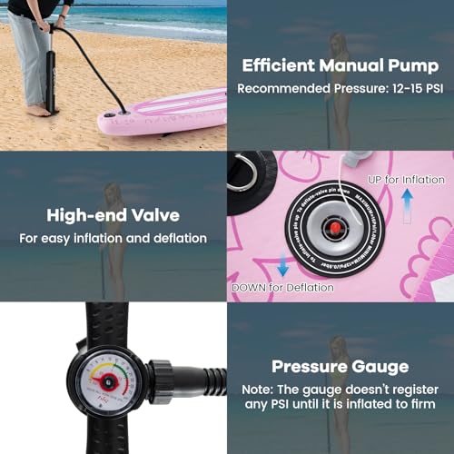 KOTEK 10FT/11FT Inflatable Paddle Board, SUP Paddleboard with Hand Pump, Safety Leash, Repair Kit, Carry Bag, Non-Slip EVA...