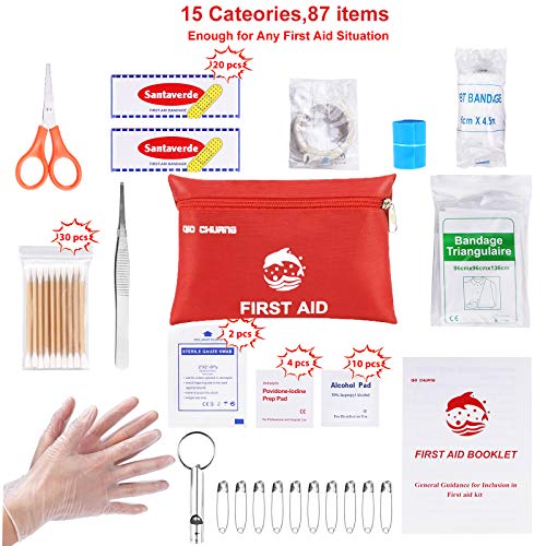 Small Travel First Aid Kit - 87 Piece Clean, Treat and Protect Most Injuries,Ready for Emergency at Home, Outdoors, Car, C...