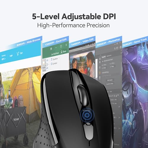 TECKNET Wireless Mouse, 2.4G Ergonomic Optical Mouse, Computer Mouse for Laptop, PC, Computer, Chromebook, Notebook, 6 But...