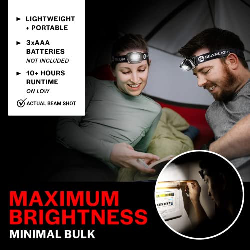 LED Headlamp Battery Powered 2-pack | Head Lamp Running Hunting Camping Fishing Hiking with Red Light and Adjustable Headb...