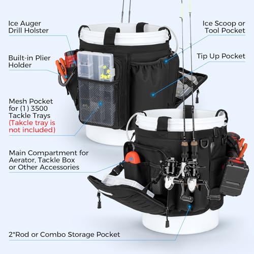 KastKing Karryall Fishing Bucket Organizer for 5 Gallon Bucket, Ice Fishing Tackle Bag with Adjustable Buckle, Rod & Plier...