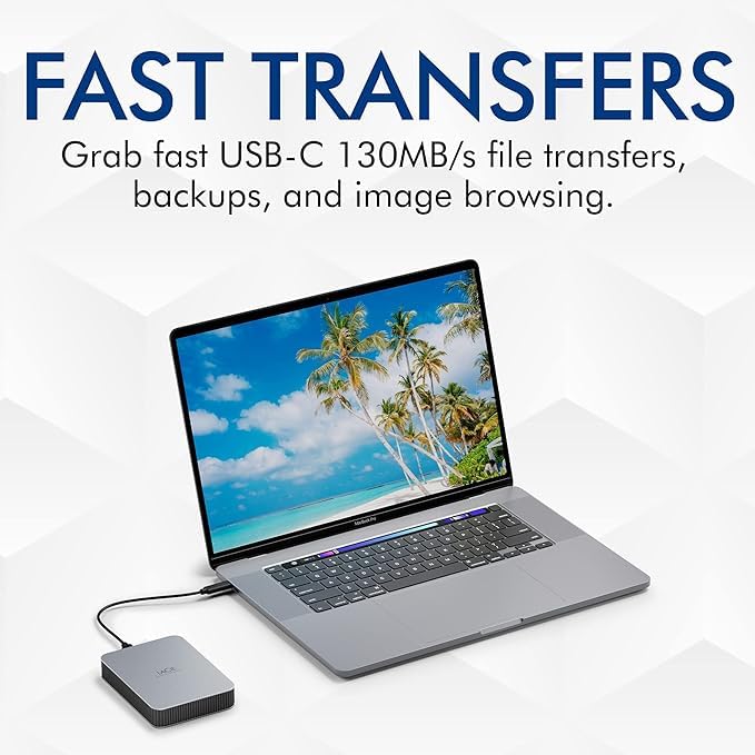 Lacie Mobile Drive 4Tb External Hard Drive Portable Hdd - Moon Silver, Usb-C 3.2, For Pc And Mac, Post-Consumer Recycled, With A