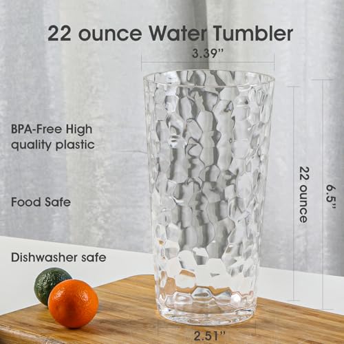 AKMQYM BPA-Free Plastic Tumblers 8 Pack (8x22oz) | Reusable Dishwasher Safe | Stackable Shatterproof Cups | Plastic Drinkw...
