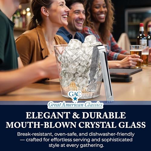 GAC Mouth-Blown Crystal Glass Ice Bucket – 56oz Capacity, 5.75" Tall, Crafted with Diamond Wheels for Ideal Cutting Desig...