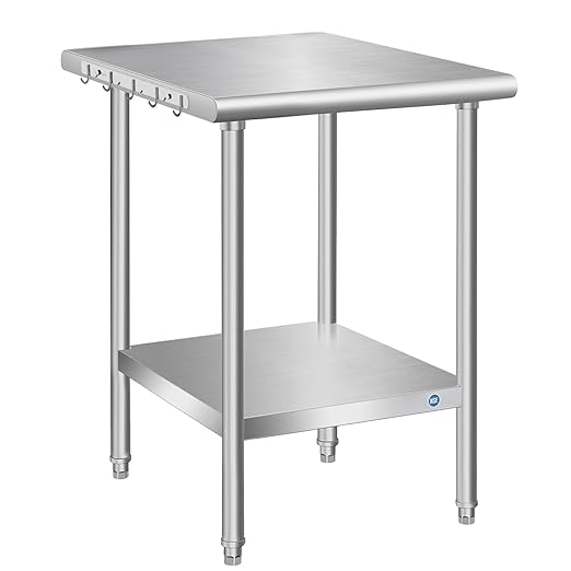 PIUMACU Stainless Steel Table, Stainless Table for Prep & Work, 24 x 24 x 33 Inch Commercial NSF Metal Table for Restaurant Kitchen Hotel Garage Space Expansion