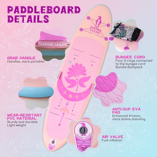 Tuxedo Sailor 10'6"×33"×6" Inflatable Stand Up Paddle Board with Premium SUP Accessories,Paddle Boards for Adults & Youth ...