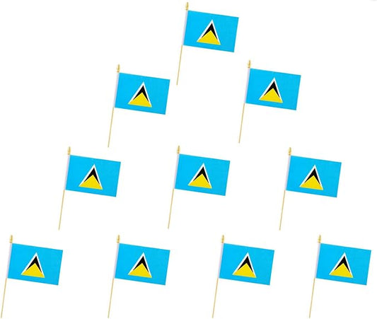 10 Pack Saint Lucia Flags -LC Handheld Flag- 5x8 in, St Lucia Mini Flag. Suitable For Party Decorations, Store Displays, B...