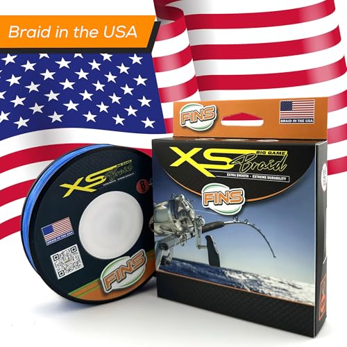FINS XS Big Game Braid - USA Made - 8-End Round Abrasion Resistant Braided Fishing Line for Freshwater - Saltwater Trollin...