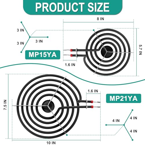 5304430149 5304430150 Black Porcelain Drip Pan Set & MP22YA Electric Range Burner Element Unit Set by Cenipar-Compatible w...