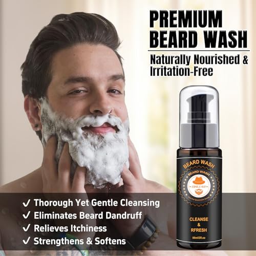 XIKEZAN Beard Kit for Men Grooming & Care w/Beard Conditioner, Wash, Oil, Balm, Brush, Comb,Birthday Fathers Valentines Gi...