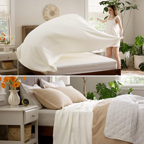 Bedsure GentleSoft 100% Cotton Blanket Queen Size for Bed - Breathable and Lightweight, Soft Cozy Textured Herringbone Wov...