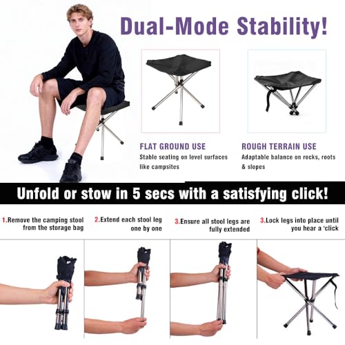 JVZI Ultra-Lightweight Camping Stoo - 260lbs Capacity | 13.8in Expanded Height | 1.2lbs Ultra-Light & Waterproof | 1-Pull ...