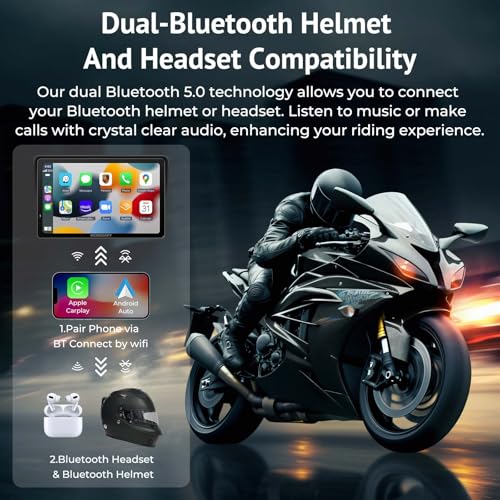 2025 Wonsidary W722 for Motorcycle CarPlay & Android Auto,7" Waterproof Smart GPS Navigation System Screen,Car Play Moto w...