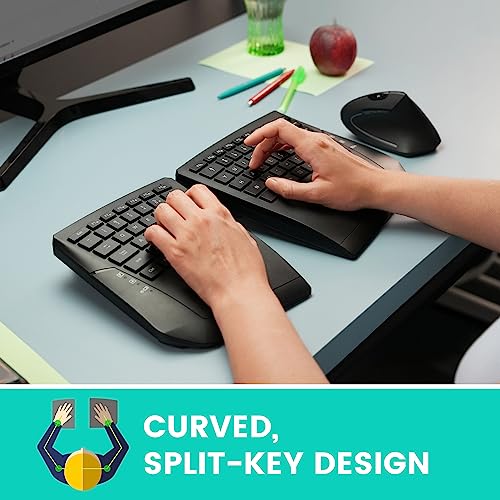 Perixx PERIBOARD-624B US, Wireless Ergonomic Split Keyboard - Up 30 Ft Separation - Adjustable Tilt Angle - Low Profile Me...
