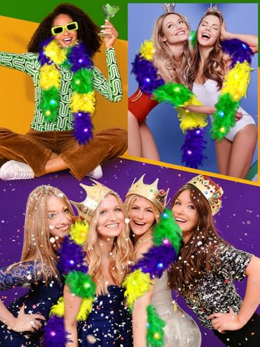 BOARDFEB 6 Ft Light Up Feather Boa for Party Mardi Gras Halloween Costume Christmas Tree and Home Decoration