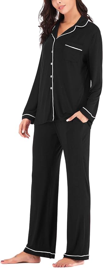 Aamikast Women's Pajama Sets Long Sleeve Button Down Sleepwear Nightwear Soft Pjs Lounge Sets