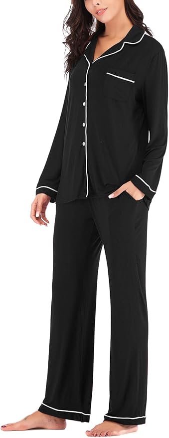 Aamikast Women's Pajama Sets Long Sleeve Button Down Sleepwear Nightwear Soft Pjs Lounge Sets