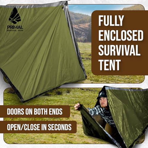 Primal Survival Gear Orange Polyester Survival Tent with Doors - Compact, Durable, All-Season Shelter for Camping, Hiking,...