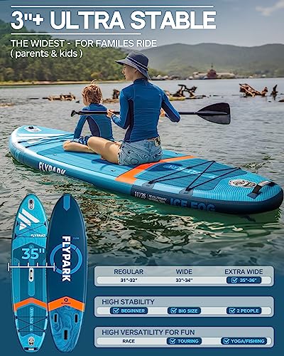 Flypark Standard&Family Bundles｜11'x34 & 11'x35 Inflatable Stand Up Paddle Boards, All Accessories+2, 116L Backpack, Shoul...