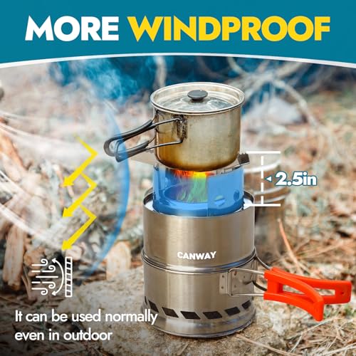 CANWAY Camping Stove, Portable Stainless Steel Wood Burning Survival Stove with Nylon Carry Bag for Outdoor Backpacking Hi...