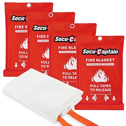 SecuCaptain Emergency Fire Blanket for Home and Kitchen - 4 Pack 40"x40" Flame Suppression Fiberglass Fire Blankets for Ho...