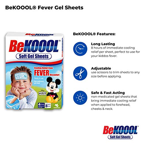 BEKOOOL Immediate Cooling Fever Reducing Soft Gel Sheets for Kids - 4 Count, White (00101) (Pack of 3)