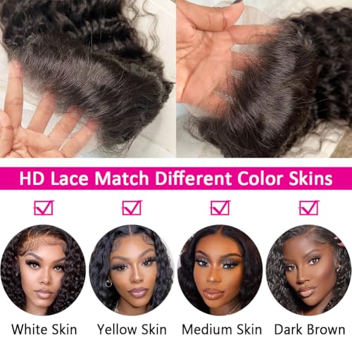 24 Inch Deep Wave Lace Front Wigs Human Hair 200 Density 13x6 HD Lace Frontal Wigs for Women Deep Curly Glueless Wigs Human Hair Pre Plucked with Baby Hair