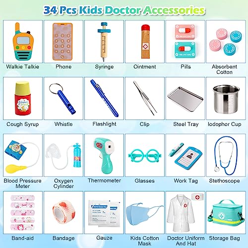 Sundaymot Doctor Kit for Kids, 34 Pcs Pretend Playset for Toddlers, Doctor kit for Toddlers 3-5, with Medical Bag, Stethos...
