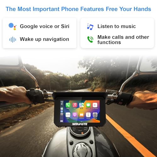 Weuaste 5" Portable Motorcycle Carplay Touch Screen with Wireless Android Auto GPS Navigation System, Bright Waterproof HD...