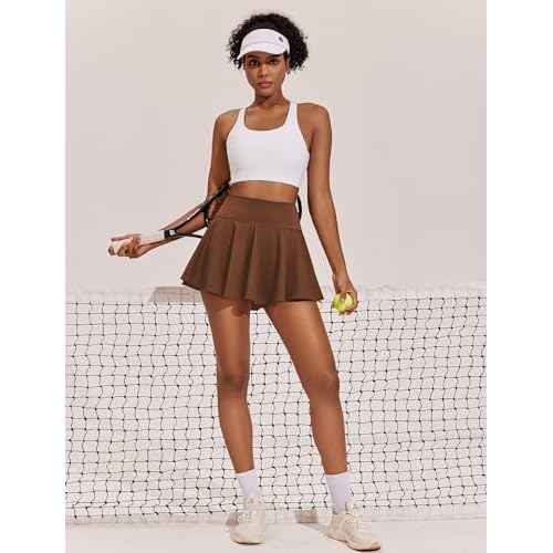 PINSPARK Womens Tennis Skirt Pleated Athletic Skirts with Pockets Shorts High Waisted Golf Skort for Workout Pickleball